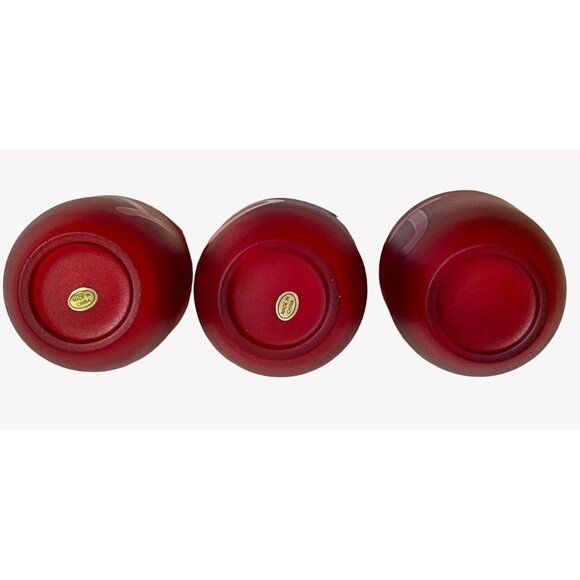 Red Frosted Glass Votive Candle Holders Set Of 3 Embossed With "JOY" Etching NEW - Picture 6 of 8